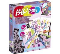 Lansay - Blopens Caballos Fantásticos - Set Unicornios - Desde 5 Años | Colorear Soplando - 8 Rotuladores, 6 Plantillas Reutilizables y 5 Hojas - Aerógrafo sin Pincel - Listo para Empezar