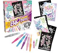 Lansay - BLOPENS - Criaturas con Purpurina - Rotuladores Infantiles para soplar Desde 5 años - Actividad Creativa con Plantillas Reutilizables y Efecto difuminado - 6 Blopens + Pegamento Glitter