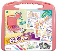 Lansay - BLOPENS - Maletín Kawaii - Rotuladores para Colorear Infantiles para soplar Desde 5 años - Formato transportable Plantillas Reutilizables - 6 Blopens 6 Plantillas 6 Hojas +40 Stickers
