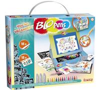 BlOPENS - Maletín viva las vacaciones - Para niños desde 5 años - Set de dibujos y coloreado con efecto aerógrafo - 15 mini rotuladores, 15 plantillas y 15 hojas - Formato viaje - Lansay