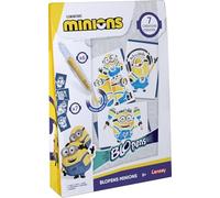 Lansay - Blopens - Minions - Rotuladores para soplar a Partir de 5 años - Kit de Caja Creativa de Dibujo y Colorear Infantil con Licencia Oficial con 7 Plantillas Reutilizables - 6 Blopens - Tapones