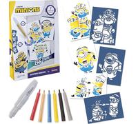 Lansay - BLOPENS - Minions - Rotuladores para soplar Desde 5 años - Kit Creativo Dibujo y Coloreado Infantil con Licencia Oficial con 7 Plantillas Reutilizables - 6 Blopens - Tapones Lavables
