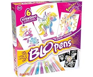 Lansay - BLOPENS - Taller de Hadas - Set de Rotuladores para Colorear Soplando con Plantillas Reutilizables - Idea de Regalo Niños a partir de 5 Años - Kit Creación Dibujos Hadas, Unicornios