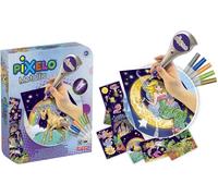 Lansay - Pixelo Estuche Metallic - Caballito y Sirena - Desde 6 Años | Colorear por Puntos - 8 Láminas, 6 Rotuladores Metálicos y 1 Boli - Castillo y Camaleones - Necesita una Pila LR03AAA