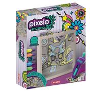 Lansay - PIXELO PHOSPHO 3D - Glow Monsters - Cuadro fosforescente 3D para colorear - Dibujo en relieve que brilla en la oscuridad - Actividad creativa niñas y niños desde 7 años con marco de madera