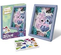 Lansay - Sequins Disney Stitch y Angel - Set Cuadro Creativo - Desde 7 Años | Actividad Manual - Marco, Lámina, Base de Poliestireno y Alfileres - Posiciones Preimpresas - Para Colgar o Apoyar en Casa