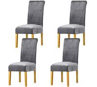 LANSHENG Fundas Cubiertas de Silla,Spandex elástico con Banda elástica, Fundas de Terciopelo para Silla de Comedor Grande para Restaurante, Banquete de Fiesta de Hotel (Gris Claro,4 Pack(M))