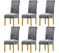 LANSHENG Fundas Cubiertas de Silla,Spandex elástico con Banda elástica, Fundas de Terciopelo para Silla de Comedor Grande para Restaurante, Banquete de Fiesta de Hotel (Gris Claro,6 Pack(M))