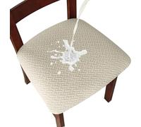 LANSHENG Fundas para sillas Pack de 4 Fundas sillas Comedor Fundas elásticas, Fundas de Asiento para Silla,Diseño Jacquard Cubiertas de la sillas Funda de Asiento sin Respaldo (Pack de 4,Beige)