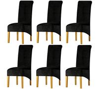 LANSHENG La Silla XL Cubre, Spandex de Extremo Recto con la Banda Elástica, la Gran Señora de Terciopelo Cena Silla para Banquete de Fiesta de Hotel de Restaurante (Negro,6 Piezas(XL)