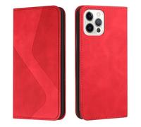Lanshui Fundas, Magnetic Wallet Case with Card Slots, Shockproof Flip Leather Texture Cover Compatible with iPhone 16 E 6.1 Inch(Rojo)