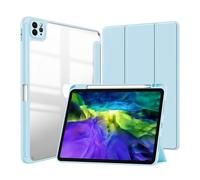 Lanshui Painted Protective Cover with Pen Slot, Acrylic Marble Texture Shell Suitable for iPad Air 13 Inch 2024(Light Blue)