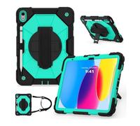 Lanshui Shoulder Strap Protective Case, Horizontal and Vertical Bracket Silicone Cover Suitable for Samsung Galaxy Tab A7 10.5 T505/T500/T507/T505N(Black Mint Green)