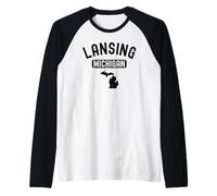 Lansing Michigan 517 Condado de Ingham Okemos Lakes Ciudad Capital Camiseta Manga Raglan
