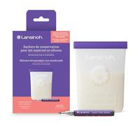 Lansinoh Bolsas de leche materna de silicona, reutilizables, para almacenar leche materna a prueba de fugas en el frigorífico o congelador, 5 unidades con marcador de tiza - 240 ml