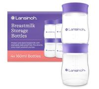 Lansinoh Botellas de almacenamiento de leche materna, 4 x 160 ml, apilables, sin BPA, a prueba de fugas, para recién nacidos, artículos esenciales para refrigerador, congelador, recipientes