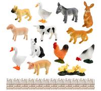 LANSKYLAN 13 PCS Figuras de Animales de Granja, Mini Figuras de Animales, Mini Juguetes Animales Selva, Figuras de Juguete de Animales de Granja con 12 Vallas para Decoración Fiesta Navidad