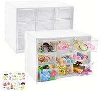 LANSKYLAN 2 PCS Cajoneras Plástico con 9 Cajones Caja de Organizador Mini Cajones Extraíbles Organizador de Plástico con Cajón Transparente para Herramientas, Joyas, Cosméticos (Blanco,18*12*10cm)
