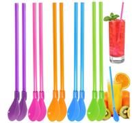 LANSKYLAN 20PCS Pajitas con Cuchara 2 en 1, Cuchara de Paja de 24 cm de Largo, Pajitas con Cucharas Reutilizables para Batidos, Slushies, Licuados y Cócteles y Bebidas - con 2 Cepillos de Limpieza
