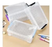 LANSKYLAN 4 PCS Caja de Lápices Plástico Estuche de Lápices Cajas de Plastico Apilables Caja Organizador de Escritorio Cajas Organizadoras para Pinceles Suministros Escolares Oficina (21 * 14 * 7cm)