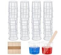 LANSKYLAN 60PCS Vaso Medidor Plastico 30ml Vasos Medidores para Resina Epoxi con 50Palos de Madera Vaso Mezclador Pintura Vasos Graduados Plastico con Escala Taza Medidora dePlástico para Yeso Colada
