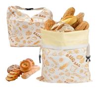 Lansls 2 Piezas Bolsas De Pan De Cera De Abejas 43x33cm, Bolsa Reutilizable De Algodón Ecológica con Cierre De Clip y Asa, Ideal para Pan Casero, Masa Madre, Frutas y Verduras (A)