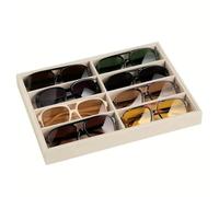 Lansls Organizador De Gafas 8 Rejillas, Bandeja De Exhibición En Terciopelo, Caja Apilable y Versátil Para Gafas De Sol, Relojes y Joyas, Ideal Para Hombres y Mujeres (Beige)