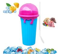 Lansls Slushy Maker Cup, Diy Squeeze Ice Cup 500 Ml, 2 En 1 Pajita y Cuchara, Taza Mágica De Congelación Copa De Hielo Para Preparar Batidos De Frutas Helados y Batidos De Leche (Azul)