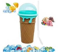 Lansls Slushy Maker Cup, Diy Squeeze Ice Cup 500 Ml, 2 En 1 Pajita y Cuchara, Taza Mágica De Congelación Copa De Hielo Para Preparar Batidos De Frutas Helados y Batidos De Leche (Marrón)