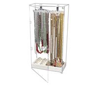 lansuiyour Soporte de exhibición de collares de acrílico transparente para colgar joyas, a prueba de polvo, caja de almacenamiento de escritorio