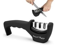 Lantana Afilador de Cuchillos Profesional Smart Sharp, 3 Etapas, Negro | Afilado en 3 pasos - rápido, fácil, eficaz y seguro - recupera cuchillas desafiladas, mango cómodo, para cuchillos de cocina