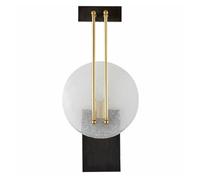 LANTANB Lámpara de pared redonda de metal y vidrio negro y dorado, lámpara decorativa para el cabecero del dormitorio, lámpara de iluminación ambiental para el fondo de la sala de estar.