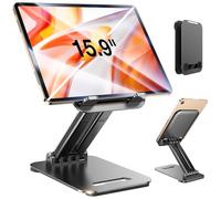 Lantazi Soporte Tablet Mesa, Atril Tablet Soporte iPad Stand, Soporte de Escritorio metálico Ajustable de Doble Varilla, Atril iPad Mesa Accesorios para Kindle/Redmi/iPhone Otros de 4-15,9"