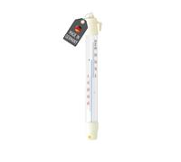Lantelme Termómetro de ventana Viena, indicador de temperatura + - 50 °C, giratorio, plástico, longitud 20 cm x 2,2 cm, color blanco, termómetro analógico para colocar en el exterior del marco de la