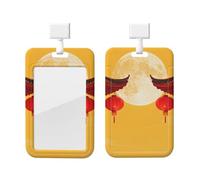 Lantern Full Moon - Soporte para tarjetas de identificación con cordón, protector vertical para tarjetas, carcasa rígida de ABS transparente, carrete retráctil para el trabajo y la oficina