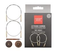 Lantern Moon Intercambiables para Agujas de tricotar-2 x 60 Cables fijos-2 Tapones de Madera y 1 Herramienta de apriete-Acero Inoxidable Recubierto de Nylon, Plata y latón, 60" 150cm