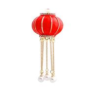 Lantern Pearl Tassel Wedding Bridal Breast Pin Jewelry Chinese New Year for Women Girls Silk Scarf Brooch