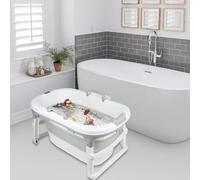 LANTUS - Bañera de bebé plegable - Ultra compacta - Pies antideslizantes - Tapón de drenaje y indicador de temperatura para recién nacido, bebé - 99 x 62 x 52,9 cm (gris)