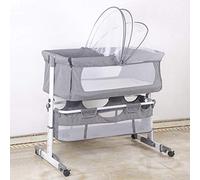 LANTUS Cuna de Viaje para Cama de Matrimonio, Altura Ajustable, Pared Lateral Plegable, Ruedas de Transporte, con Accesorios, sábana de algodón, para recién Nacido (92 * 58 * 70-90cm (Blanco Roto))