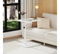 LANTUS - Escritorio de ordenador, mesa de oficina, punta de sofá con 4 ruedas cerradas, mesa de cama, ideal para cama y sillón, bandeja, 40 x 30 x 80 cm, forma de C, color blanco