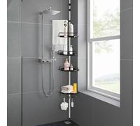 LANTUS - Estante de ducha ajustable en altura, estante de baño, almacenamiento de baño telescópico, altura total, acero inoxidable, 4 niveles, 1 toallero (105-310 cm (plástico) negro)