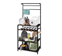LANTUS Estantería de cocina, mueble de cocina, bar de café, soporte para microondas con estantes ajustables, ganchos, 59 x 40 x 143 cm (C) (negro)