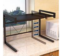 LANTUS Estantería extensible para horno microondas, soporte para microondas de hasta 25 kg, estante de cocina independiente para horno microondas, cajas para especias, color: negro 1 pieza