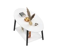 LANTUS Mesa de centro de madera con estante, mesa de salón para sofá, diseño industrial, baja para balcón, oficina en casa, 100 x 53 x 45 cm, color blanco