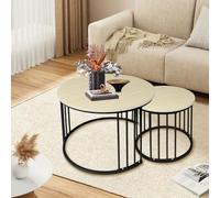 LANTUS - Mesa de centro para salón, para ventana y ventanal, mesa de café de 2 piezas, mesa redonda moderna, mesa redonda (60 x 60 x 45 cm y 40 x 40 x 38 cm), color blanco y negro