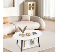 LANTUS - Mesa de té de madera maciza, mesa de salón/bajo/auxiliar, ovalada de doble nivel, 100 x 53 x 45 cm, color blanco