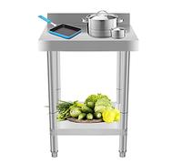 LANTUS Mesa de Trabajo Cocina Inox con Bandeja Carga 750kg con Accesorios de Montaje para Preparación Cocina Alimento Comida Hoteles Oficinas Hospitales-61 x 61 x 90 cm-Plata