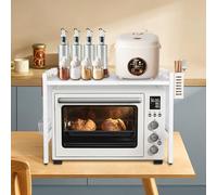 LANTUS Organizador de armario de cocina, estante para microondas de 2 capas, extensible, para especias, conservas, botellas, 42 - 68 x 36 x 46 cm + blanco
