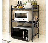 LANTUS Soporte extensible de metal para horno de microondas de 2 capas, extensible para especias, conservas, botellas, hasta 25 kg (40/64 x 36,5 x 78 cm), color negro