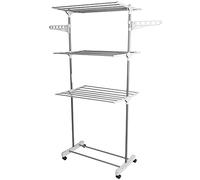 LANTUS Tendedero de ropa de metal con 3 pisos dobles, tendedero interior plegable con ruedas y extensible para interior y exterior, soporte para objetos pequeños, color blanco